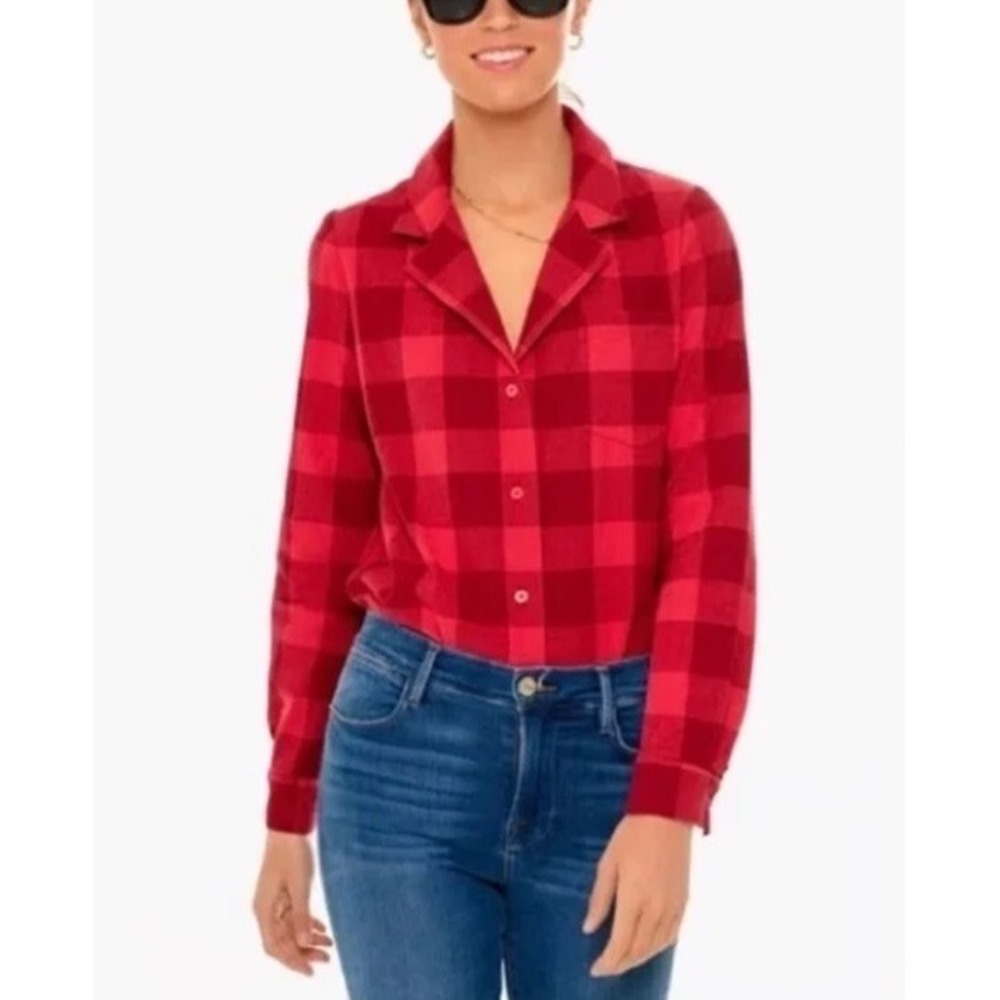 Tuckernuck Poppy Red Collared Button Down Cotton Long Sleeve Shirt Top S M Check